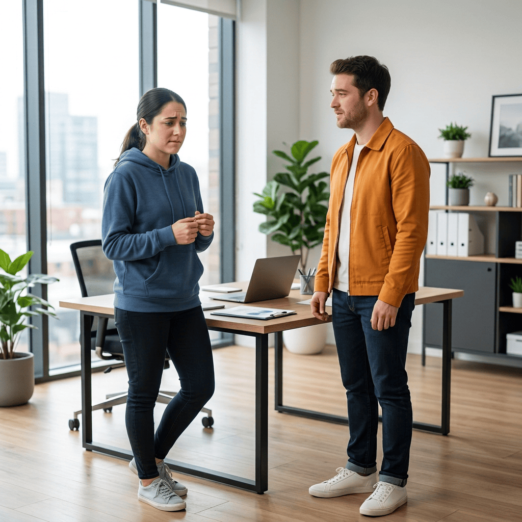Self-doubt versus confidence: tangled woman and growing man